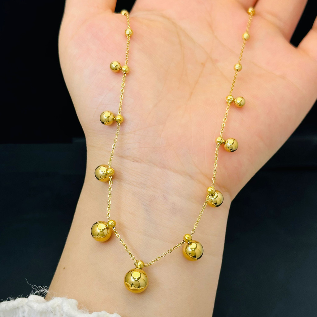 รอบลูกปัด Ball String Chain หรูหรา 18k Gold Non-Fade ใหม่หญิง Clavicle Chain Classy ไทเทเนียมเครื่องประดับเหล็ก