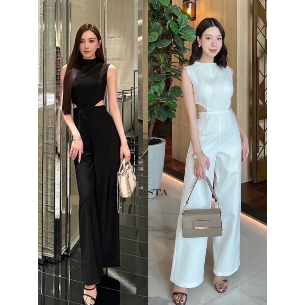 ❣️พร้อมส่ง❣️ STYLISTA 30434 ชุดทำงาน ออกงาน ใส่สวยเรียบหรูดูดีมาก จั้มสูทขายาว เเขนกุด เว้าช่วงเอว