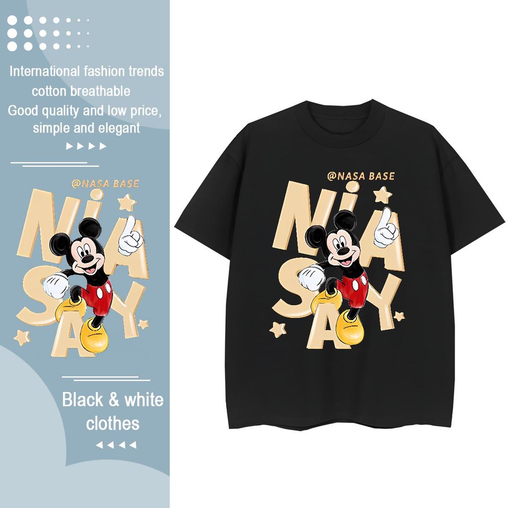 DISNEY ใหม่ การ์ตูน MICKEY การพิมพ์ เสื้อยืด ดิสนีย์ น่ารัก ขนาดใหญ่พิเศษ ระบายอากาศได้