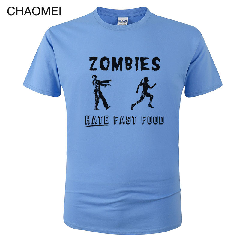 2019 Zombies Hate Fast Food ตลก T เสื้อฤดูร้อนผ้าฝ้ายพิมพ์เสื้อยืดผู้ชายชายเสื้อ Tees C26