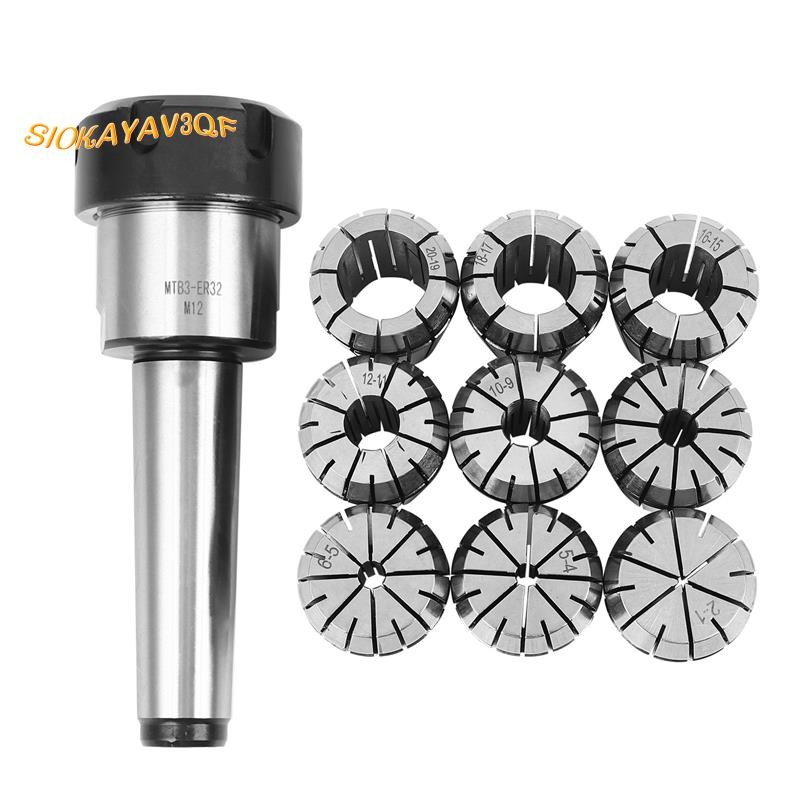10 ชิ้น ER32 ฤดูใบไม้ผลิ Collets ชุด 2/4/6/8/10/12/16/18/20 มิลลิเมตร + MT3 M12 ER32 Collet Chuck Mo