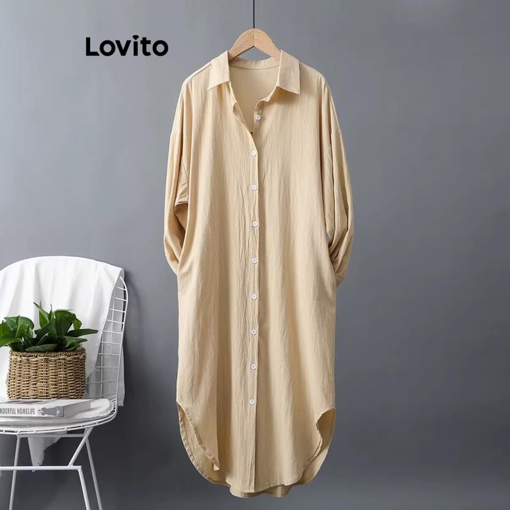 Lovito ชุดเดรสลำลองกระดุมหน้าสำหรับผู้หญิง LNL75249