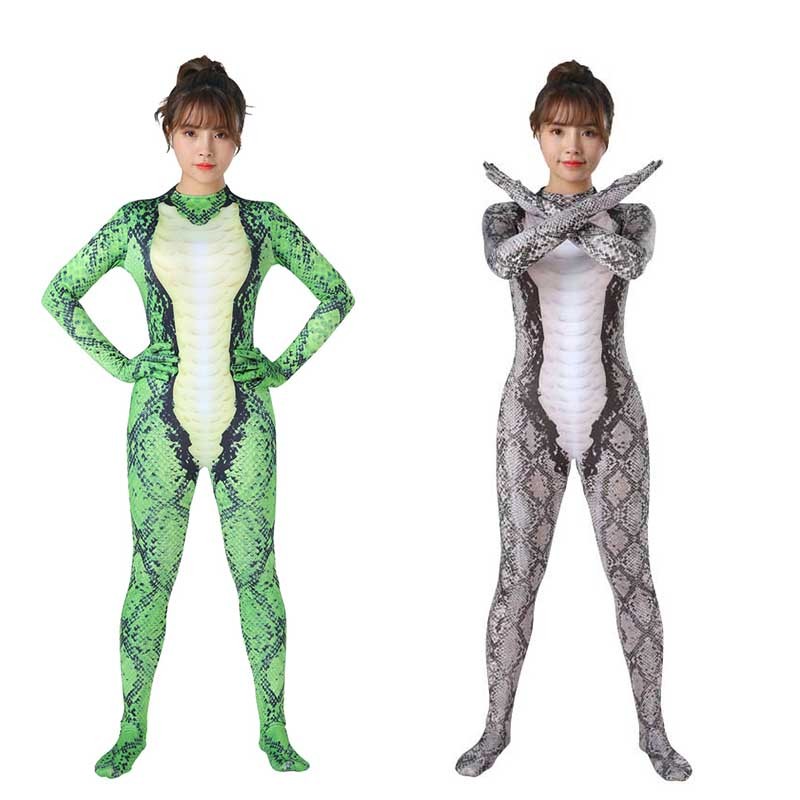 เด็กสีเขียว Python Jumpsuit เครื่องแต่งกายคอสเพลย์สัตว์งูบอดี้สูทชุดฮาโลวีน Carnival Zentai เครื่องแ