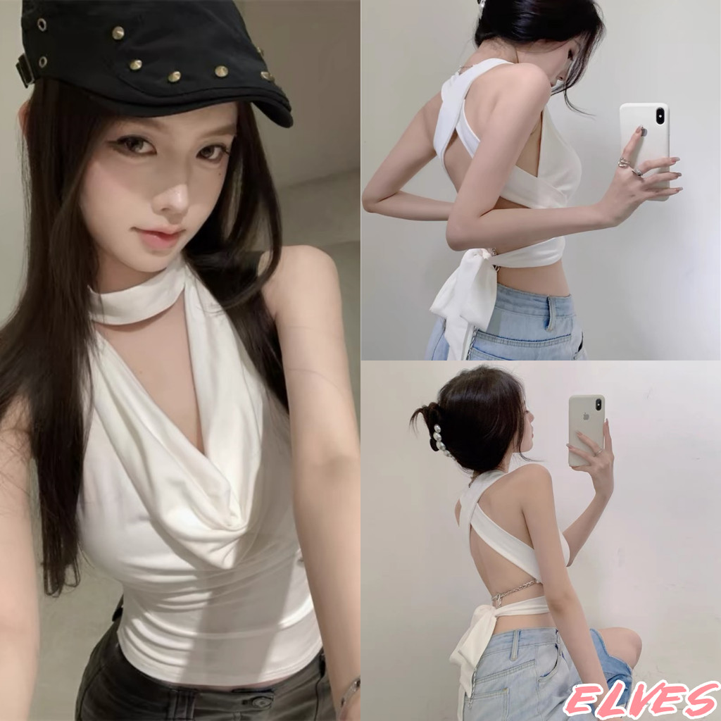 Elves พร้อม เสื้อกล้าม เว้าหลีง ไม่มีฟองน้ำ สีพื้นน่ารักมากๆๆ เซ็กซี่มาก สวมใส่สบาย"FY1180"