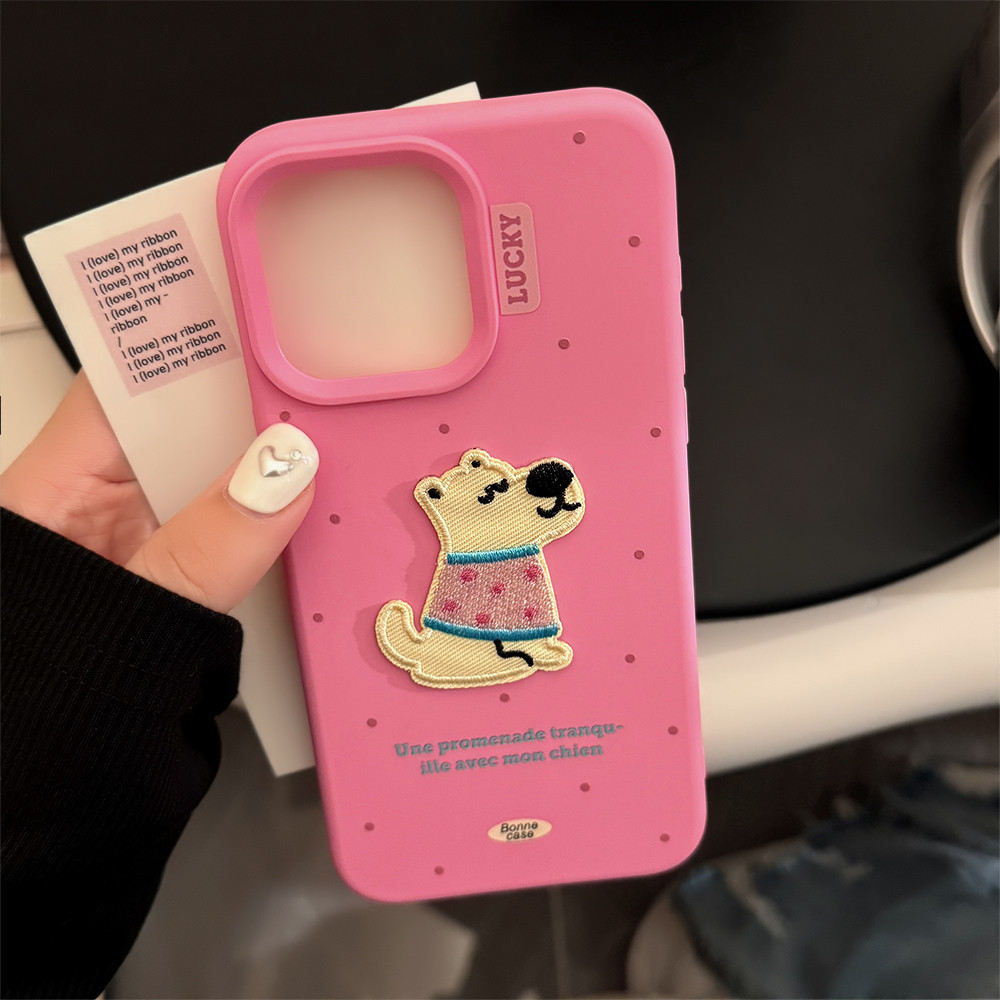 กุหลาบสีชมพูน่ารักปักลูกสุนัขเหมาะสําหรับ 16มือโปร สูงสุด แอปเปิล 16 เคสโทรศัพท์ ไอโฟน 15 ผิวรู้สึก 13 ซิลิโคน 12 เคสนิ่ม