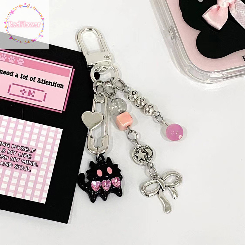 Redflower Y2k แมวดําพวงกุญแจ Sweet Cool จี้ลูกแมวหูฟัง Charm กระเป๋าตกแต่งพวงกุญแจรถ TH