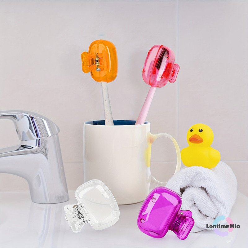 Lontimemio] ผ้าคลุมหัวแปรงสีฟันสําหรับเดินทางหมวกป้องกันแปรงสีฟันเคสหัวแปรงคลิปพลาสติกแบบพกพาสําหรับการเดินทางในครัวเรือนใหม่