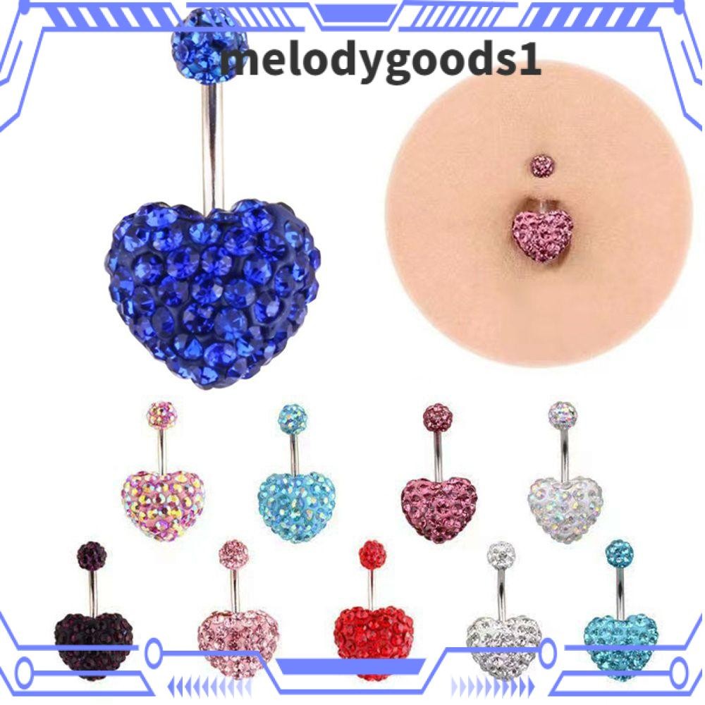 Melodygoods1 จิวสะดือเหล็กผ่าตัดอัญมณีคู่ Multi Crystal Body Piercing