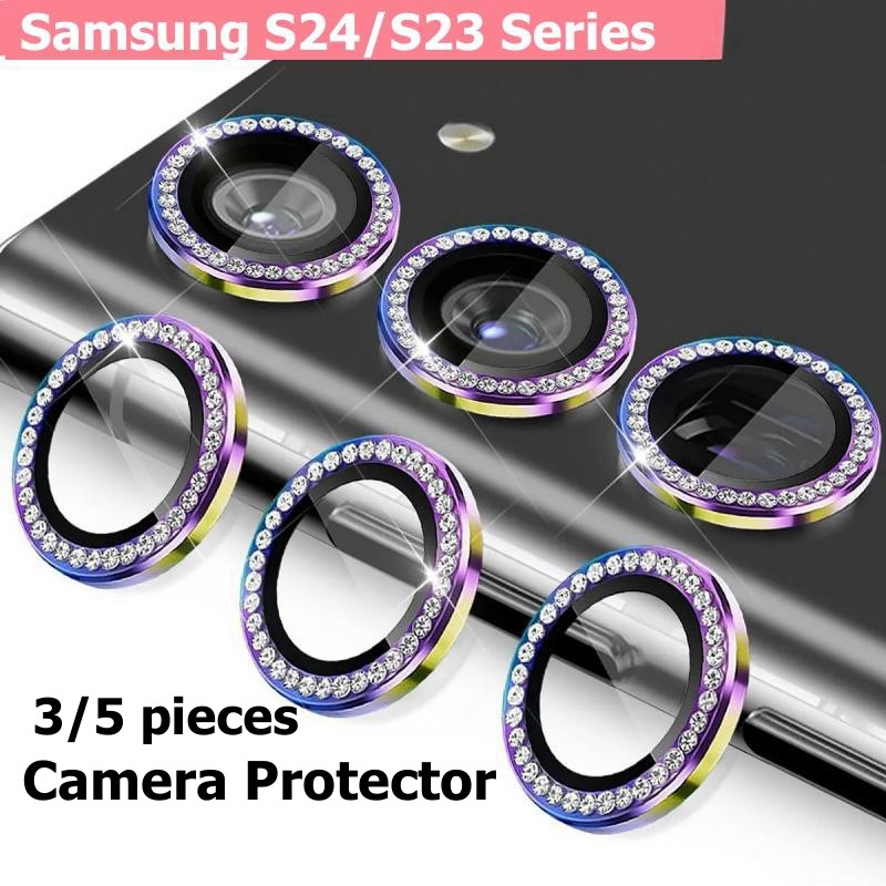 SAMSUNG 1 ชุดGlitterตัวป้องกันเลนส์สําหรับSamsung S24 Ultra S23 Ultra ShiningเพชรกระจกนิรภัยสําหรับS24plus/S23 S24Ultraกล้องเลนส์ฟิล์ม