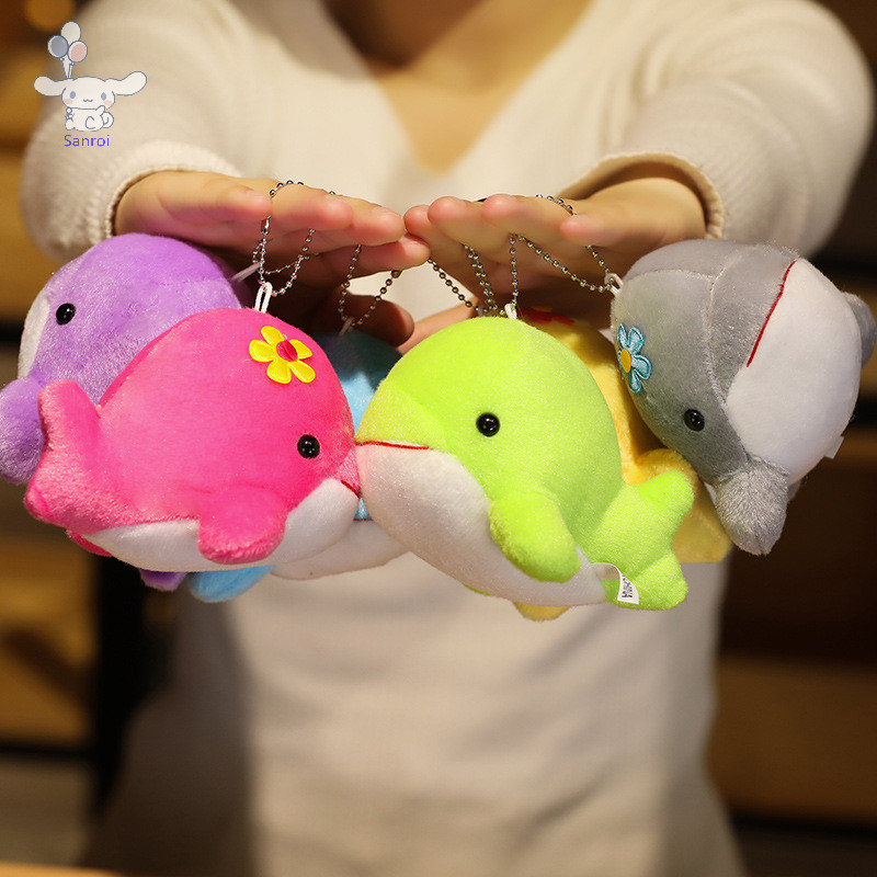 [San] Ch Fluffy Whale Key Ring Holder Fish Trinket Party ของขวัญแต่งงานน่ารัก Dolphin ตุ๊กตาตุ๊กตาพวงกุญแจสําหรับผู้หญิงกระเป๋า POP