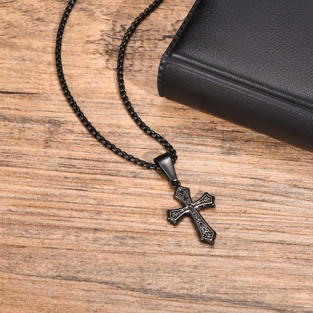 Vnox Vintage Cross จี้สร้อยคอผู้หญิงผู้ชาย,18k Gold Christ Jesus Faith Neckalce,เครื่องประดับสแตนเลส - รูปที่ 5