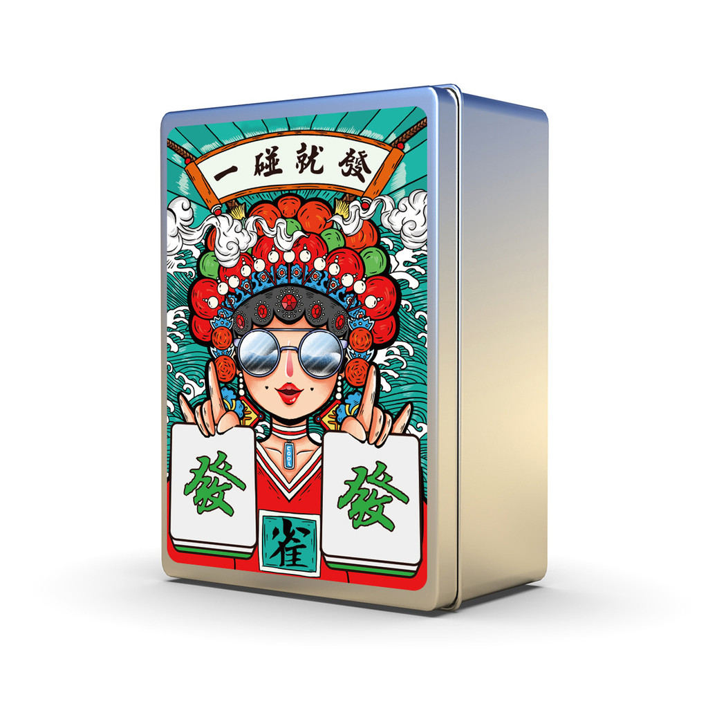 กล่องโลหะ Mahjong Pokers เล่นไพ่กันน้ําแบบพกพากระดาษการ์ด 144 การ์ด/ชุดเกมชุดอุปกรณ์เสริมสําหรับครอบครัว Gathering Party