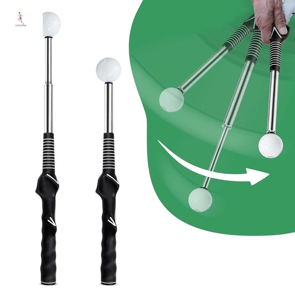 Cross Golf Grip Trainer สิ่งที่แนบมา,ลื่นจังหวะคลิกเสียง Golf Swing Training Aid,สบาย Grip Retractable ปรับปรุงความยืดหยุ่น Golf Training Rod ผู้ชาย