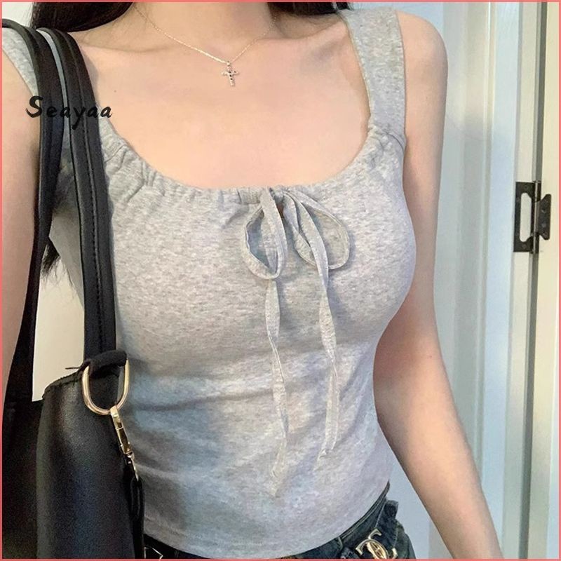 หวานสาวร้อน LACE-up Camisole ฤดูร้อนสั้น Bottoming เสื้อผู้หญิงแขนกุด TOP SY