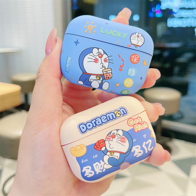 เคสโดราเอมอนการ์ตูนน่ารักสําหรับ AirPods4(2024)1/2/3/Pro/Pro2 Frosting Full Protection Case