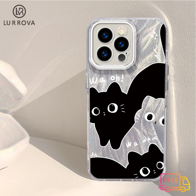 สําหรับoppo Reno 13F 5G Reno 12 5G Reno12 F 5G Reno11 F Reno 11 5G Reno 10 Reno 8T Reno 8Z Reno 7Z Reno5 Reno4 Realme C67 C65 C63 C61 C55 C53 C51 โทรศัพท์TPUน่ารักสีดําแมว เคส