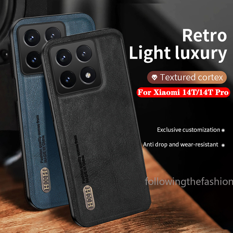 หรูหราretroหนังเคสโทรศัพท์สําหรับxiaomi 14T Pro 5G Xiaomi14 T 14Tpro 2024 แฟชั่นธุรกิจสไตล์ปลอกนุ่มผู้ชายปลอกกันชนFrosted Textureปกหลัง