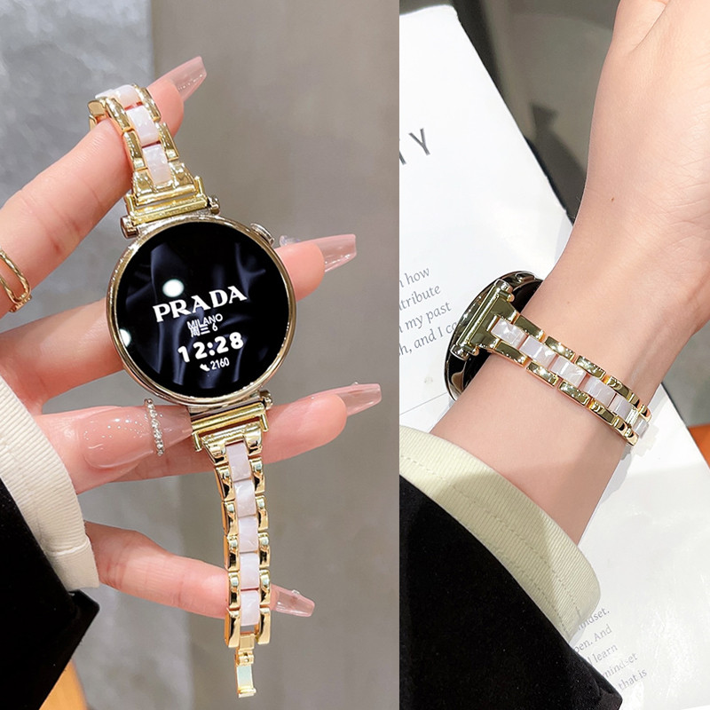 Thin Metal Resin Band สําหรับ Samsung Galaxy Watch 5 6 7 FE 40 มม.44 มม.Smartwatch ผู้หญิงสร้อยข้อมือนาฬิกา Samsung 4 คลาสสิกอุปกรณ์เสริม