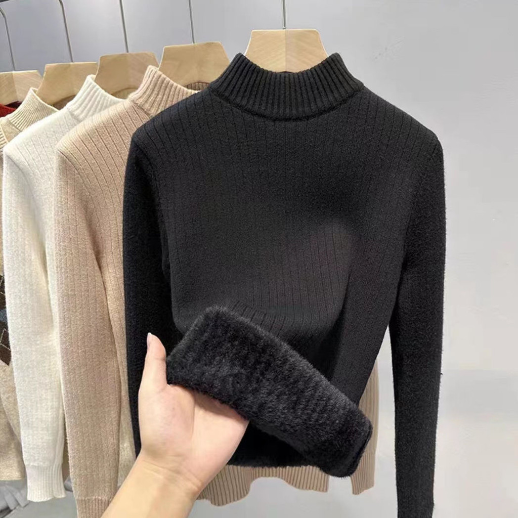ความร้อน เสื้อผ้าชั้นใน ใหม่สูงแฟชั่นแคชเมียร์หนาผู้หญิงฤดูใบไม้ร่วงฤดูหนาวสวมใส่ครึ่งคอสูงแบบบูรณาการกํามะหยี่ฐาน