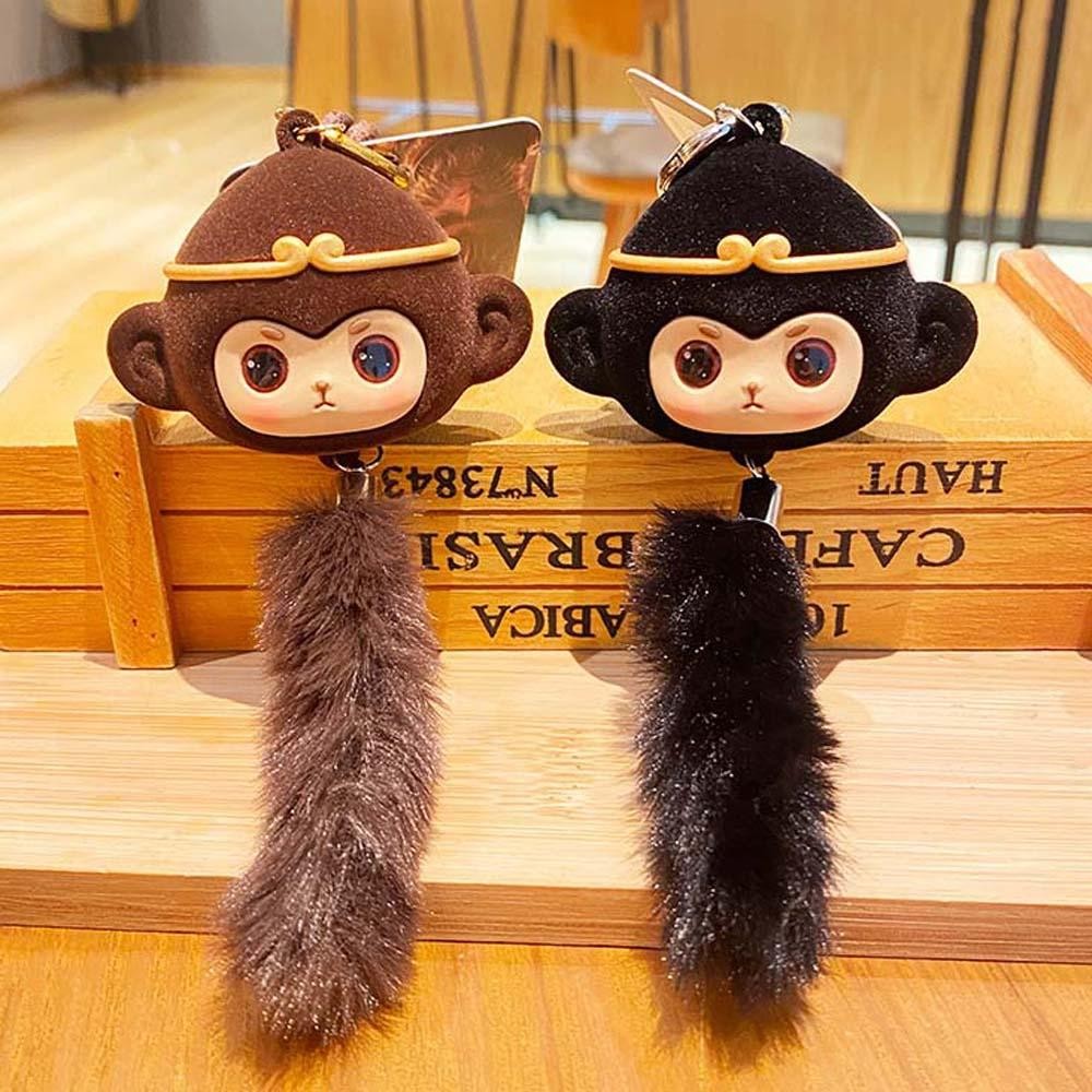 Mauriceoya ลิง Fluffy พวงกุญแจ, พวงกุญแจรถ Monkey King Black Myth Wukong พวงกุญแจ,หางยาวขนปุย 3A เกมตุ๊กตาของเล่นการ์ตูนตุ๊กตาจี้เด็กคู่