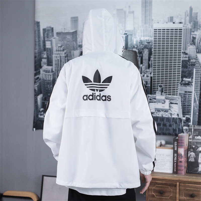 ปักโลโก้ Adidas Original Hooded Windbreaker กีฬากลางแจ้ง Windbreaker Unisex Windbreaker Plain Jacket