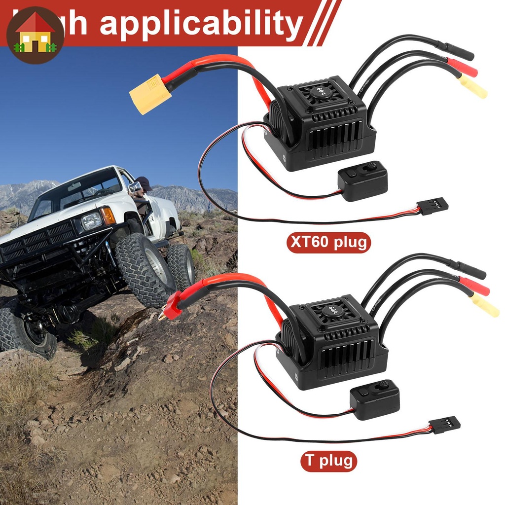 Brushless ESC 60A กันน้ํากันฝุ่น Brushless Sensorless ESC ปรับ Brushless ESC สําหรับ 1/10 RC รถ SHOP