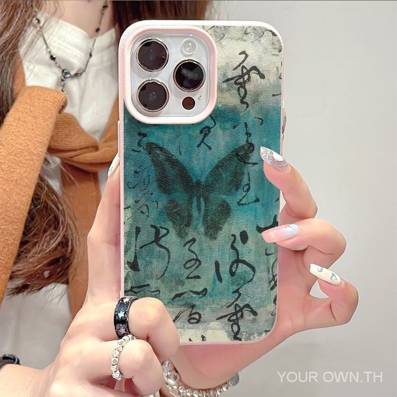 ลายผีเสื้อหมึกวินเทจเคสโทรศัพท์หนังที่สะดุดตาสำหรับ iPhone 11, 12, 13, 14, 15 PRO MAX, 7plus, 8PLUS, 11pro, 13pro, X, XR, XS MAX