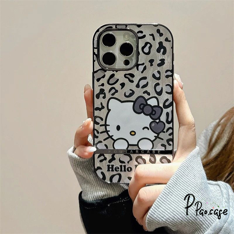 HelloKitty พิมพ์ลายเสือดาวเส้นด้ายขนนกเข้ากันได้ เคสไอโฟน 11 15 13 12 14 Pro Max XR 7 8 14 Plus 14 11 12 Pro XS MAX X SE