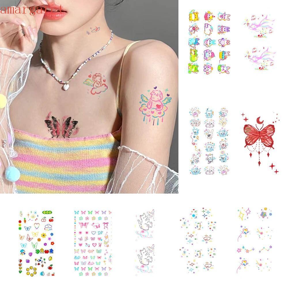 Amargaret Face Tattoo, รอยสักชั่วคราว Face Decal แต่งหน้าสติกเกอร์,หวานติดทนนาน INS สไตล์ผีเสื้อ Tattoo สติกเกอร์ผู้หญิง