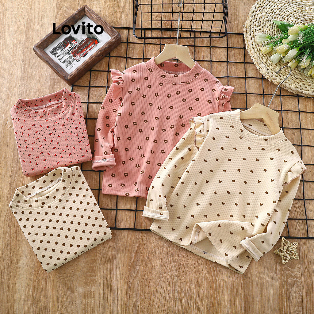 Lovito เสื้อยืดลาย ระบายรูปหัวใจลำลอง LNA80057