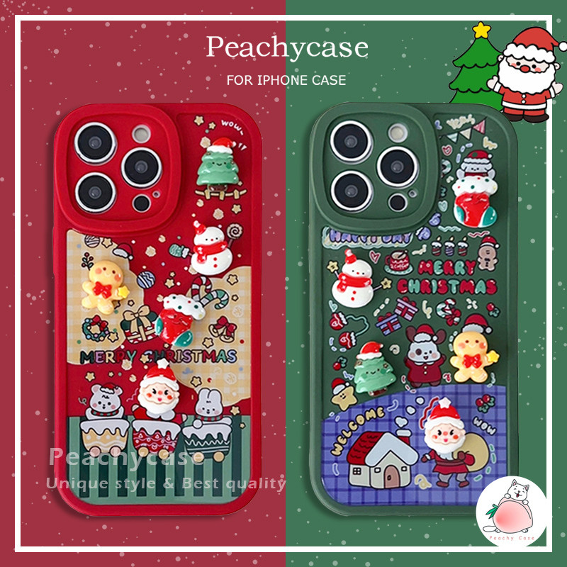 3d น่ารัก Santa Claus Gingerbread Man ต้นคริสต์มาสเคสโทรศัพท์สําหรับ iPhone 16 15 14 Plus 13 12 Pro Max 11 Xs Xr X 8 7 Full Coverage TPU Anti-drop ปลอก