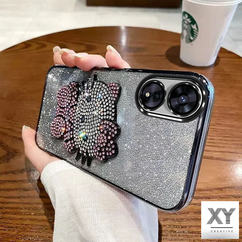 เคส OPPO A60 A38 A18 A58 A78 5G A98 5G A17 A17K A16K A16 A15S A15 หรูหรา ชุบแฟลช เคสโทรศัพท์เพชร KT Cat โปร่งใสป้องกันกันกระแทกกรณี เคสโทรศัพท์ OPPO A60 A38 A18 A58 A78 5G A98 5G A17 A17K A16K A16 A15S A15