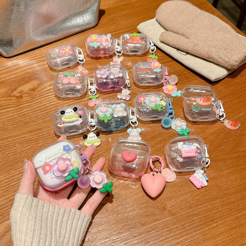 น่ารักใสหมีการ์ตูนนุ่มเกาหลีสําหรับ AirPods 4 TPU ที่มีสีสันพร้อมจี้หูฟังปลอก AirPod 4 ANC กรณี AirPods4 ฝาครอบ
