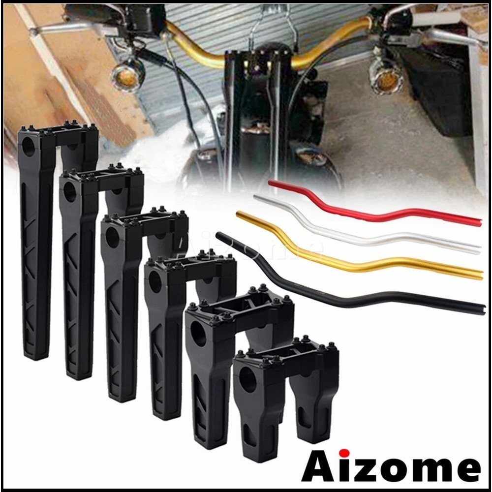 AI Motorcycle Rise 4"-14" Upright Risers 28mm 1-1/8" Handlebar For Harley Dyna Softail Sportster Caf