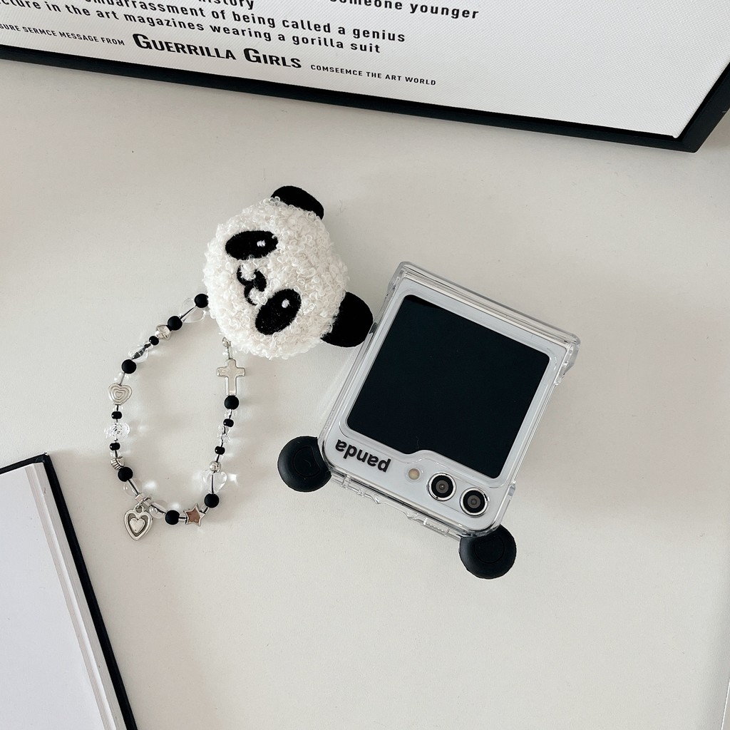Luken เกาหลีน่ารักโปร่งใส Panda สร้อยข้อมือบานพับสําหรับ Samsung Galaxy Z Flip6 สําหรับ Galaxy Z Flip5 ฝาครอบ Z Flip4 3 ฝาครอบ VFlipfor OPPO ค้นหา N3 N2 FLIP