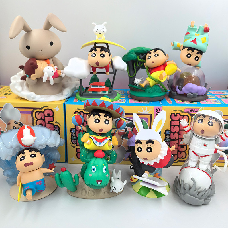 【พร้อมส่ง】ชินจัง/shinchan/ตุ๊กตา/ชินจังโมเดล ของแท้ Crayon Shin-Chan Classic Scene Series Blind Box Trendy Play Hand-Handle ตุ๊กตาอนิเมะน่ารักเครื่องประดับของขวัญวันเกิด