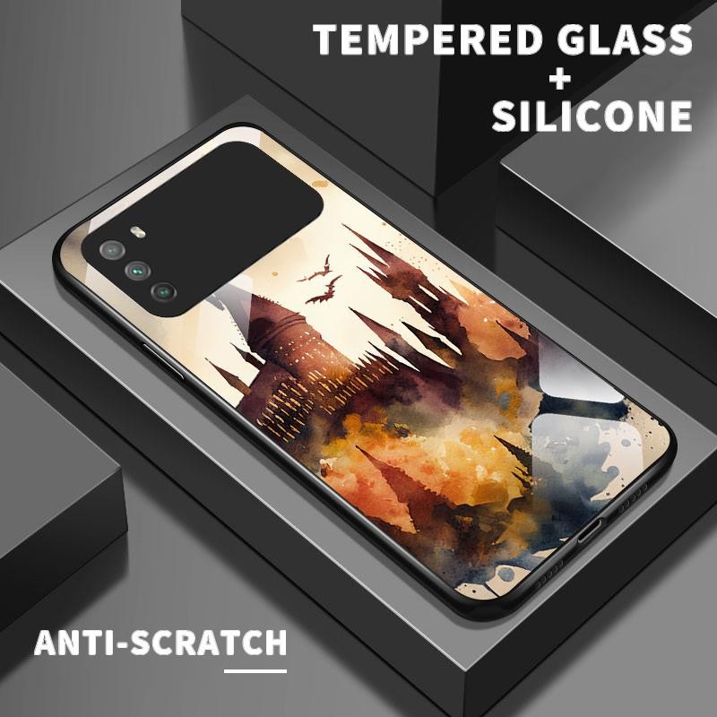 เหมาะสำหรับ POCO M3 C3 C31 M2 Pro กรณีโทรศัพท์มือถือป้องกันรอยขีดข่วน Simple Ink Castle Universe