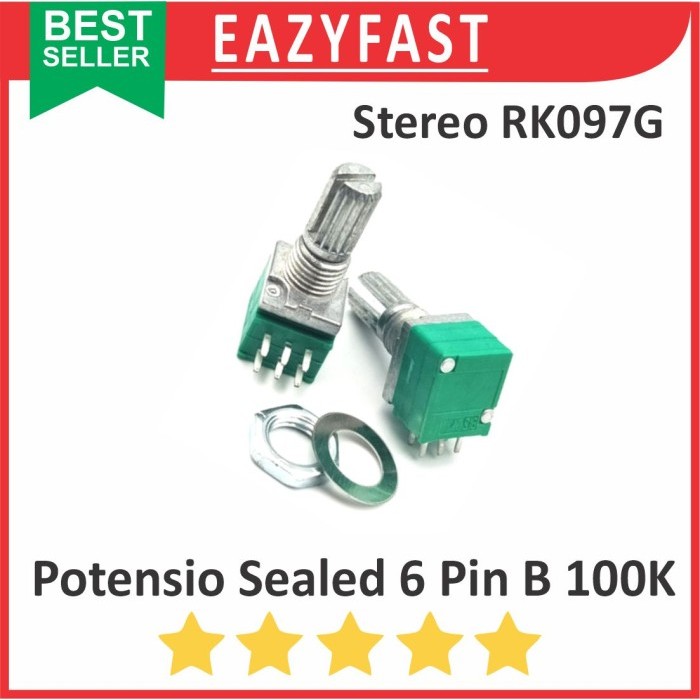HIJAU Potentiometer ปิดผนึกสเตอริโอ B100K 100K B 100 K โอห์ม 6P 6 P ขา Potentiometer Potentiometer P