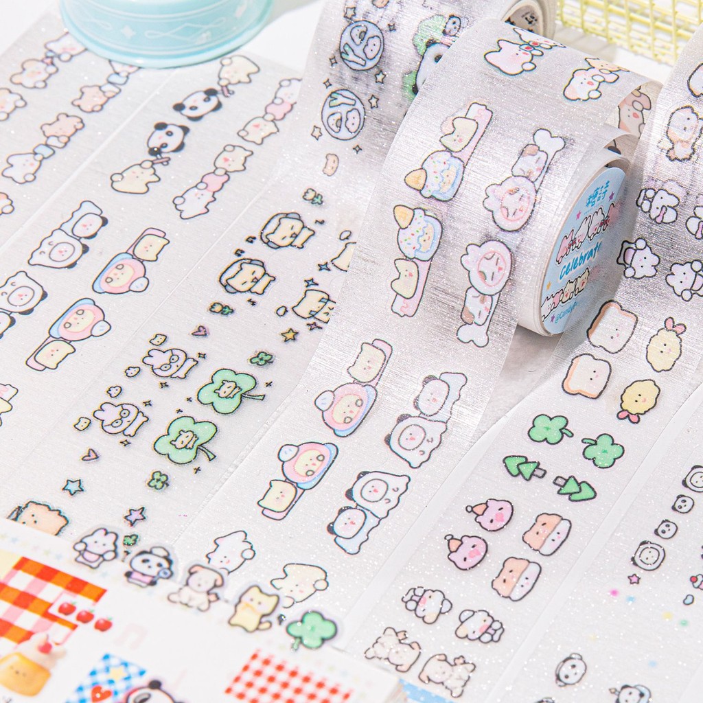 ไดลี่|ฟิล์มแฟลช PET Die-Cut Tape สติกเกอร์ขนาดเล็กน่ารักคู่มือ DIY วัสดุเทปตกแต่งคู่มือสติกเกอร์คู่มือเทป