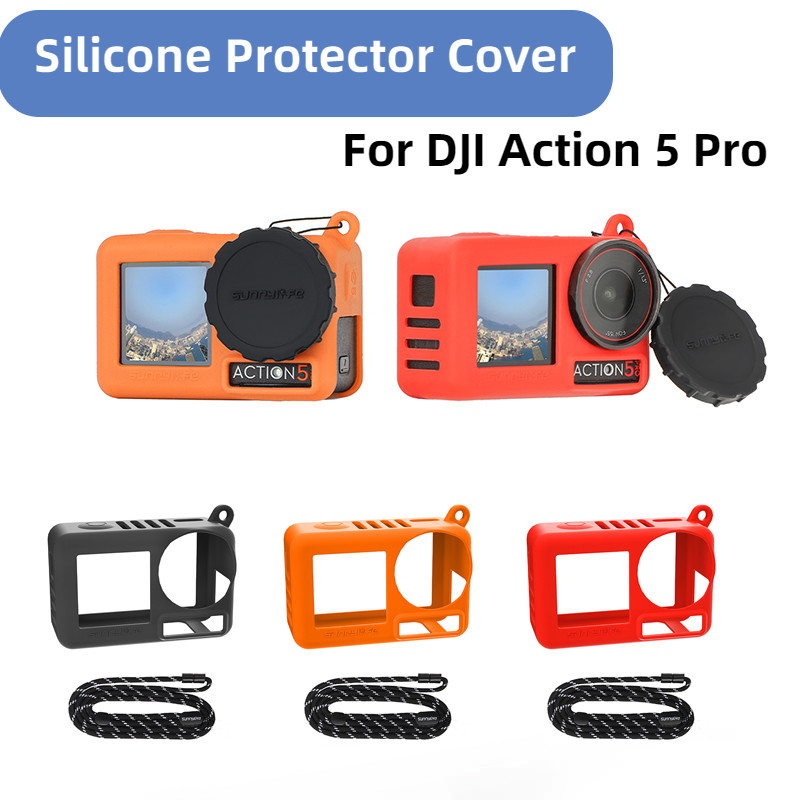 ฝาครอบป้องกันซิลิโคนสําหรับ DJI Action 5 Pro ฝาครอบกล้องพร้อม Lanyard แบบพกพา Soft Case สําหรับ DJI Osmo Action 5 Pro อุปกรณ์เสริม