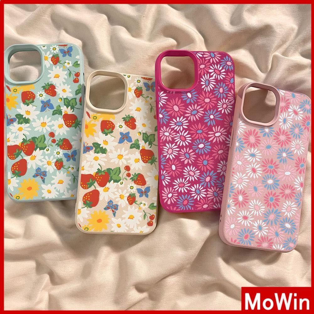 Movin - เคส iPhone 16 Pro Max iPhone 11 เคสหนังเนื้อนิ่มสีแคนดี้ TPU ดอกสตรอเบอร์รี่น่ารัก Compatible With iPhone15 Pro max 14 13 12 Pro max XS XR 7 Plus 8 Plus