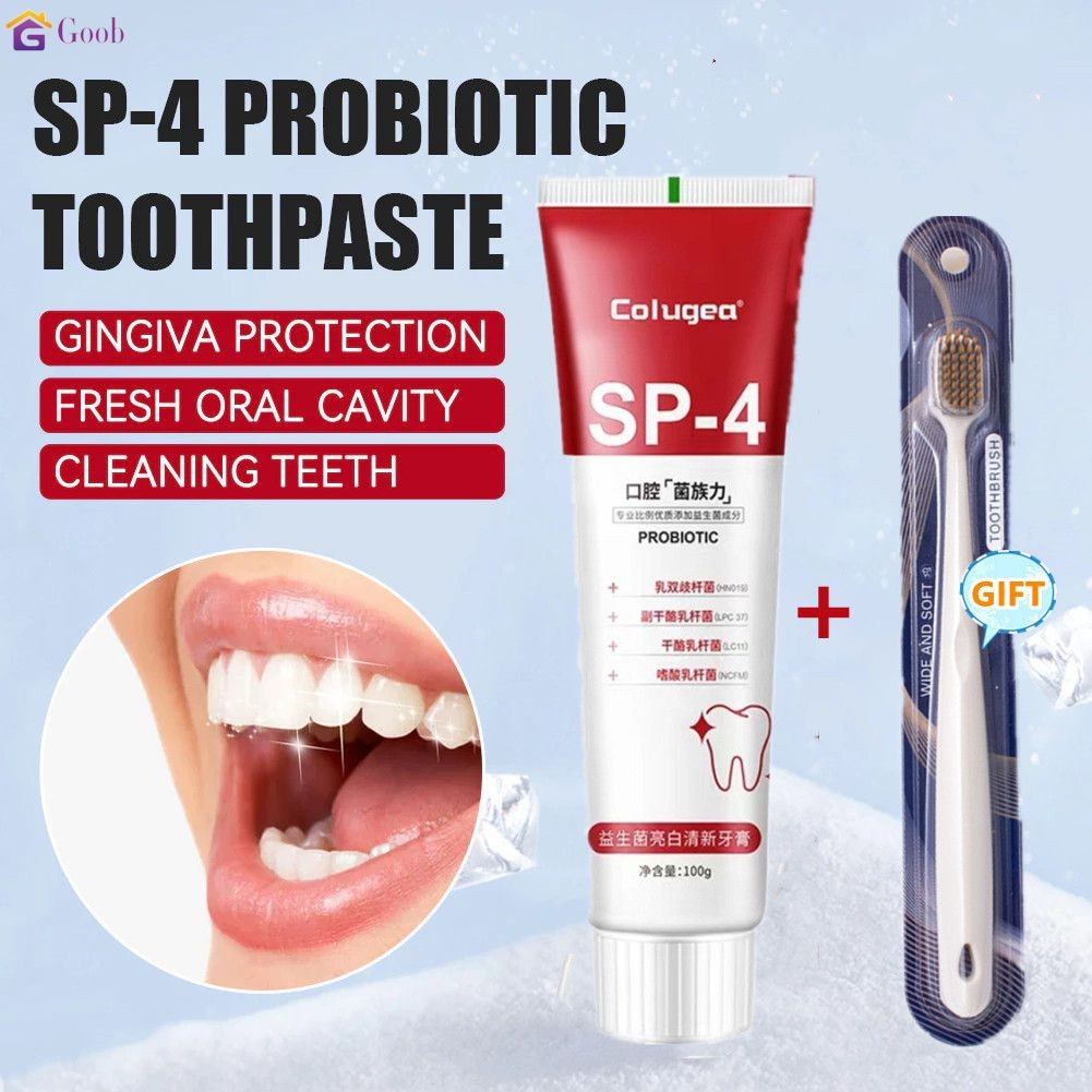 ซื้อยาสีฟัน Sp-4 ส่งแปรงสีฟัน ยาสีฟันปรับผิวขาว ขจัดคราบ ลมหายใจสดชื่นยาวนาน ยาสีฟัน Sp4 【goob】