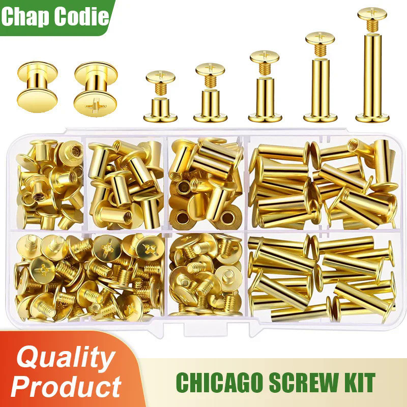 Binding Post Chicago Screw Assorted Kit Metal Phillips Stud Nails Rivet Button Leather Belt Metal Wo