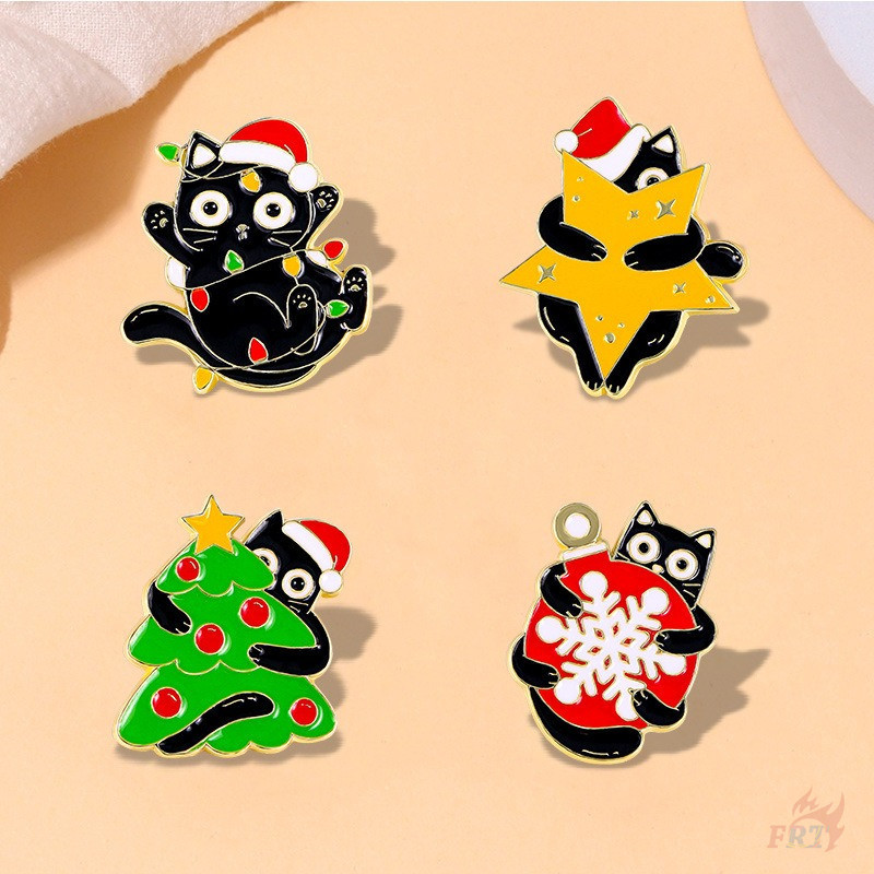 Q เข็มกลัดแมวคริสต์มาสตลก 1 ชิ้น/4 ชิ้น Doodle เคลือบกระเป๋าเป้สะพายหลังปุ่ม Pins ป้าย