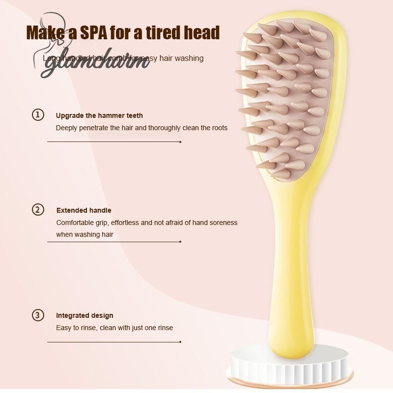 glamcharmHome Air Cushion Comb หวีนวดหนังศีรษะ Unisex แห้งเปียก Dual-ใช้ด้ามยาวล้างแปรงผม