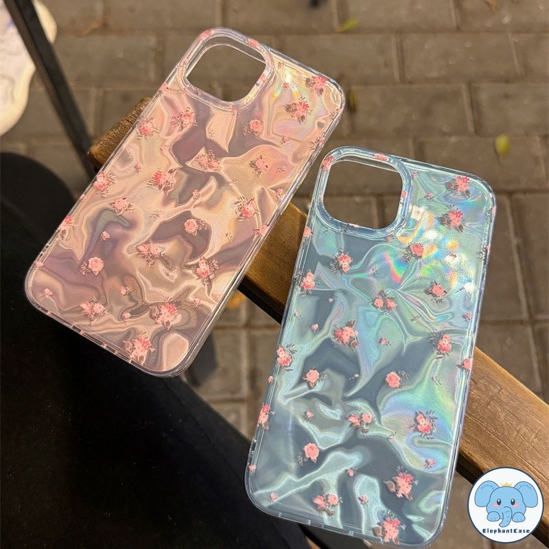 ดอกไม้สีชมพูหวาน TPU นุ่มเข้ากันได้ เคสไอโฟน 16 11 13 15 12 14 Pro Max XR 16 8 7 Plus X XS Max SE 2020 เงาลูกฟูกเคส