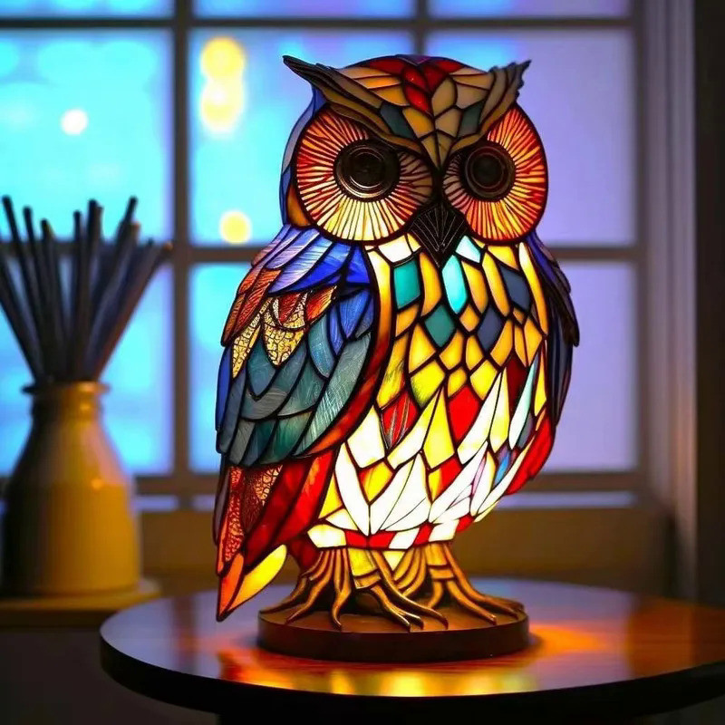 Retro Owl Sculptures & Figurines For Room Decoration Resin Animal Desktop Ornament Table Lamp Statue