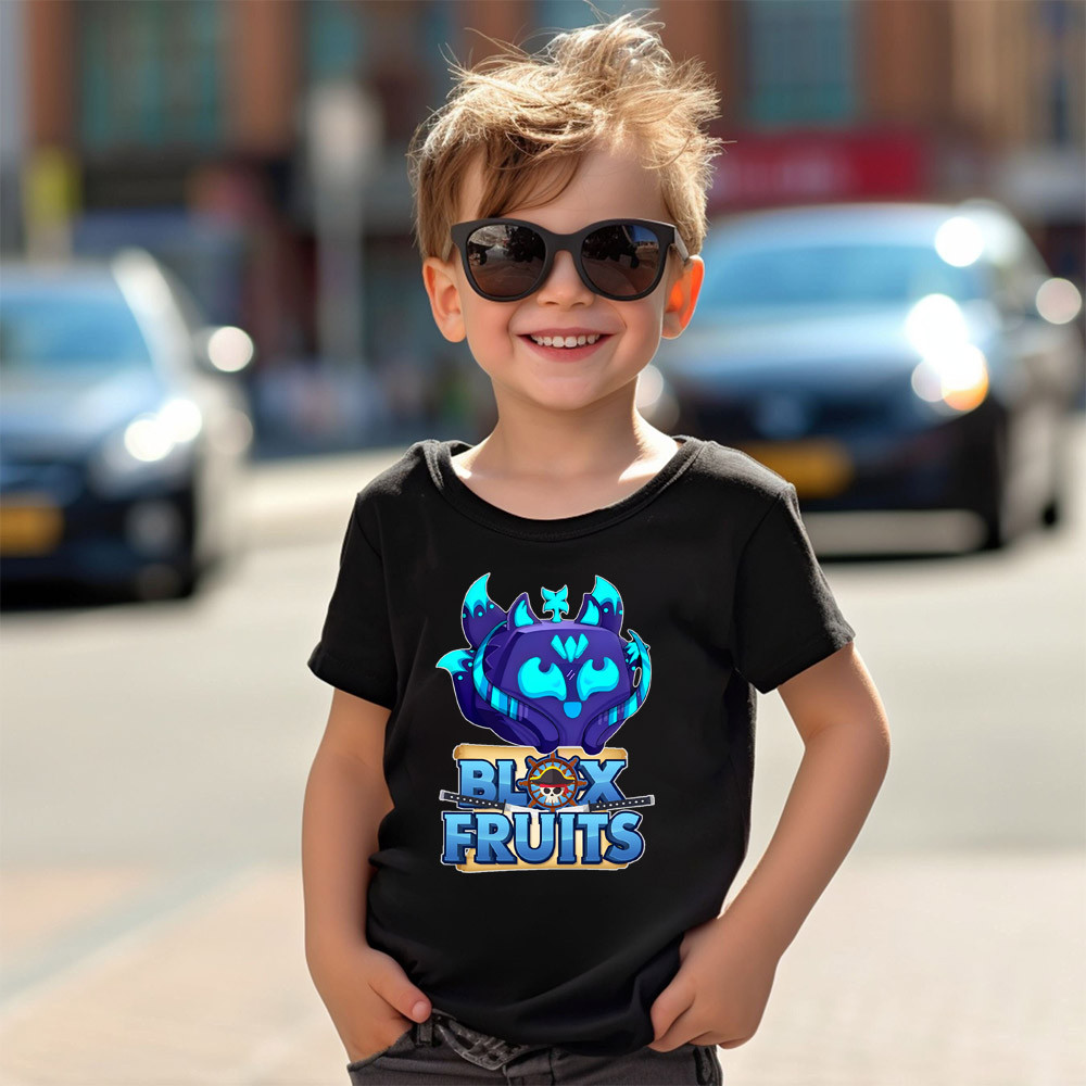 การ์ตูน Kitsune Blox Fruit Tops แฟชั่นเด็กเสื้อยืดเด็กชายและเด็กหญิงเสื้อแขนสั้น Causal O-คอชุด