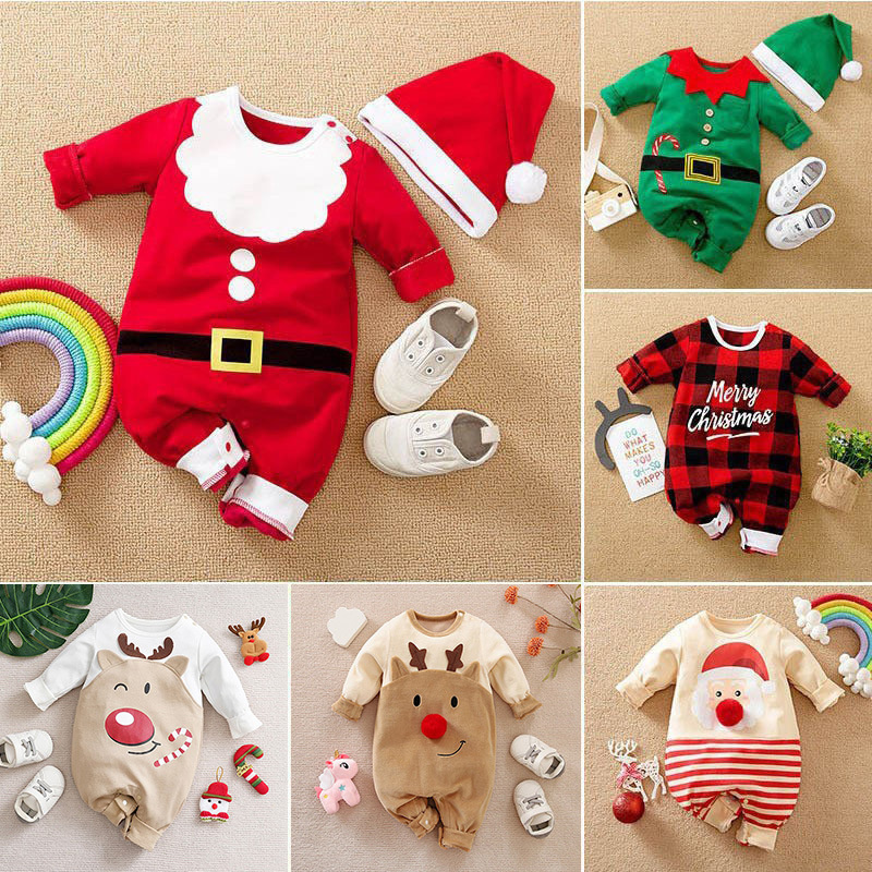 Christmas Baby jumpsuit เสื้อผ้าเด็กทารกแรกเกิดฤดูใบไม้ร่วงและฤดูหนาวแขนยาว