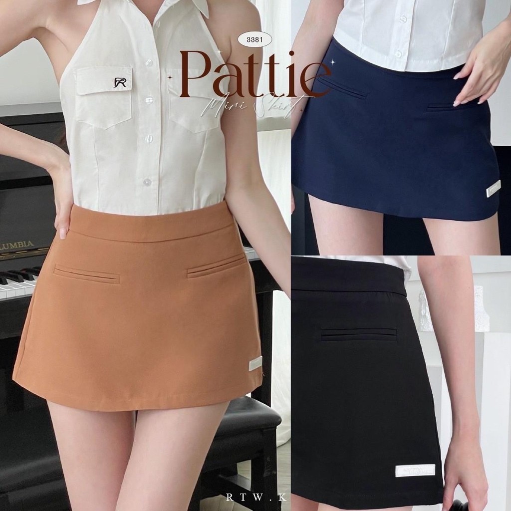 🥟'Pettie mini skirt'- กระโปรงมินิ ผ้าผิวเรียบ เอวกลาง มีกางเกงด้านในผ้าชนิเดียวกันทั้งตัง RTW